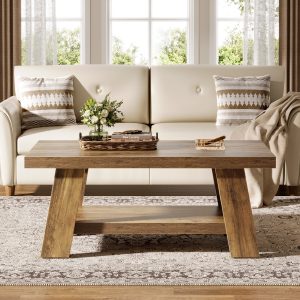 47" Coffee Table, Farmhouse 2-tier Center Table with Storage - Image 4