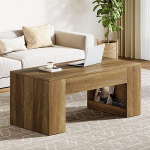 47" Coffee Table, Farmhouse Rectangular Center Table with Sturdy Base - Image 3