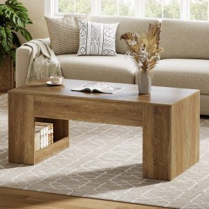 47" Coffee Table, Farmhouse Rectangular Center Table with Sturdy Base