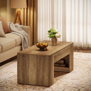 47" Coffee Table, Farmhouse Rectangular Center Table with Sturdy Base - Image 5