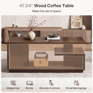 47" Coffee Table, Modern Center Table Tea Table with 3-Tier Shelf - Image 6