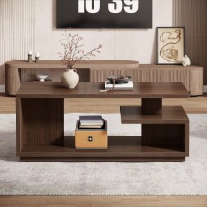 47" Coffee Table, Modern Center Table Tea Table with 3-Tier Shelf