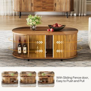 47" Coffee Table, Oval Center Table with Sliding Door - Image 7