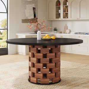 47" Dining Table, Farmhouse Round Kitchen Table for 4-6 People