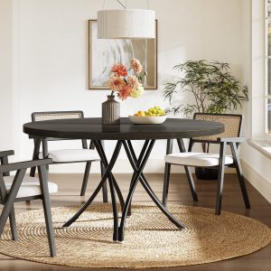 47" Dining Table, Wood Circle Kitchen Table for 4 - Image 3