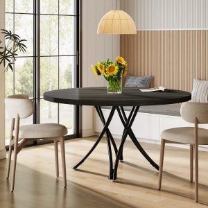 47" Dining Table, Wood Circle Kitchen Table for 4 - Image 4