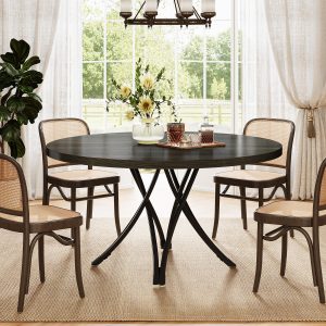47" Dining Table, Wood Circle Kitchen Table for 4 - Image 5