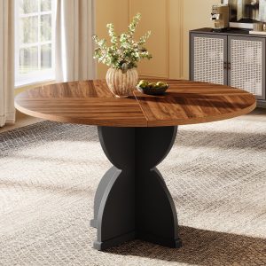 47" Farmhouse Dining Table, Wood Circle Kitchen Table for 4-6 People