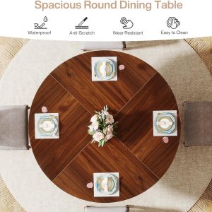 47-Inch Dining Table, Wood Round Kitchen Table for 4-6 - Image 6