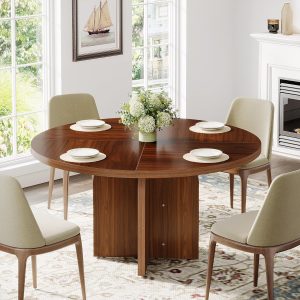 47-Inch Dining Table, Wood Round Kitchen Table for 4-6 - Image 4