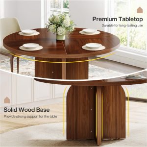 47-Inch Dining Table, Wood Round Kitchen Table for 4-6 - Image 3