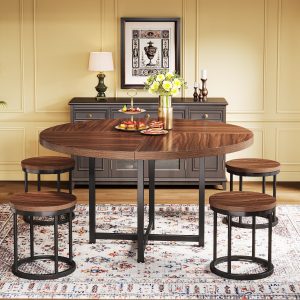 47" Round Dining Table, 5-Piece Kitchen Dinner Table Chairs Set - Image 5