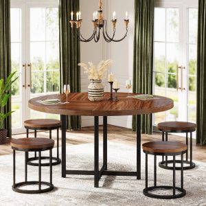 47" Round Dining Table, 5-Piece Kitchen Dinner Table Chairs Set - Image 3