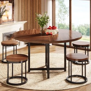 47" Round Dining Table, 5-Piece Kitchen Dinner Table Chairs Set