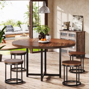 47" Round Dining Table, 5-Piece Kitchen Dinner Table Chairs Set - Image 4