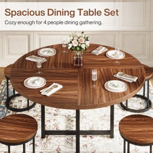 47" Round Dining Table, 5-Piece Kitchen Dinner Table Chairs Set - Image 6