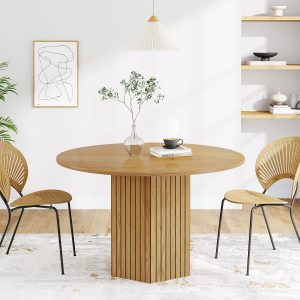 47" Round Dining Table, Wood Kitchen Table - Image 3