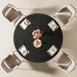 47" Round Dining Table, Wood Kitchen Table With Sturdy Fluted Metal Base - Image 5