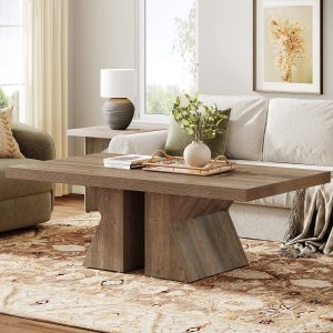 47" Wood Coffee Table, Rectangular Center Table Snack Table - Image 3