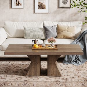 47" Wood Coffee Table, Rectangular Center Table Snack Table - Image 5