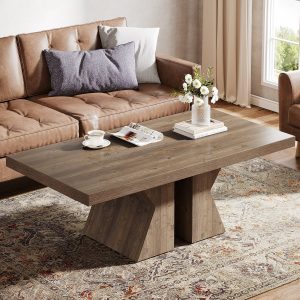 47" Wood Coffee Table, Rectangular Center Table Snack Table - Image 4