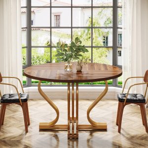 47" Wood Dining Table, Farmhouse Kitchen Table Circle Coffee Table - Image 4