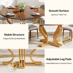 47" Wood Dining Table, Farmhouse Kitchen Table Circle Coffee Table - Image 5