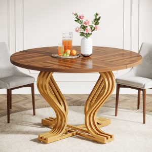 47" Wood Dining Table, Farmhouse Kitchen Table Circle Coffee Table