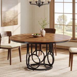 47" Wood Dining Table, Round Kitchen Table for 4-6 People - Image 4