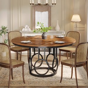 47" Wood Dining Table, Round Kitchen Table for 4-6 People - Image 3