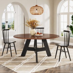 47" Wood Dining Table, Round Kitchen Table For 4 People - Image 5