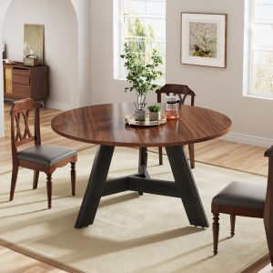 47" Wood Dining Table, Round Kitchen Table For 4 People - Image 3