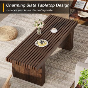 47.2" Coffee Table, Wood Rectangle Center Table - Image 5