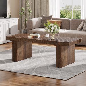47.2" Coffee Table, Wood Rectangle Center Table - Image 4