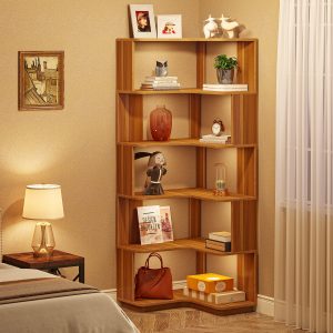 6-Tier Corner Bookshelf, 64.96" Corner Bookcase with Anti-Drop Panel - Image 4