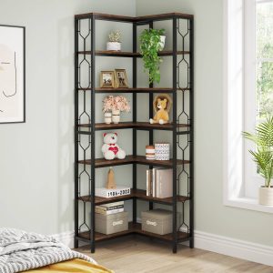 7-Tier Corner Bookshelf, Industrial Corner Etagere Bookcase - Image 5