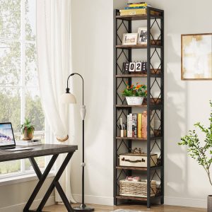 7-Tier Corner Shelf, 78.7" Narrow Bookshelf Corner Bookcase