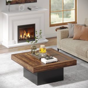 Square Coffee Table, Farmhouse Wood Cocktail Table with LED Light - Image 5