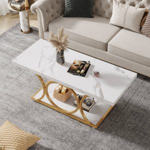 Rectangle Coffee Table, 47.24" Center Table with Faux Marble Top - Image 5