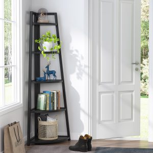 70" Corner Shelf, 5 Tier Corner Storage Rack Ladder Bookcase - Image 9