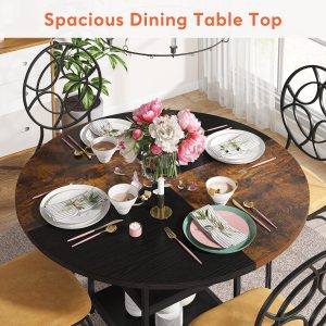 Round Dining Table, 47" Kitchen Dinner Table with Storage Shelf - Image 6