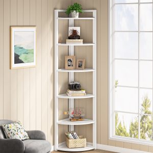 6-Tier Corner Shelf, Small Corner Bookshelf Storage Rack - Image 9