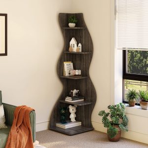 5-Tier Corner Shelf, Modern Wall Corner Bookshelf Bookcase - Image 11