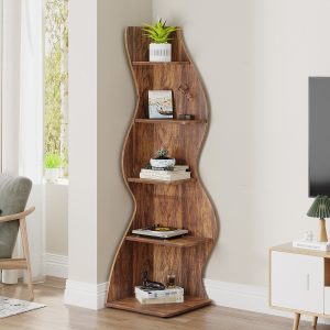 5-Tier Corner Shelf, Modern Wall Corner Bookshelf Bookcase - Image 15
