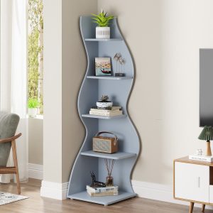 5-Tier Corner Shelf, Modern Wall Corner Bookshelf Bookcase - Image 19