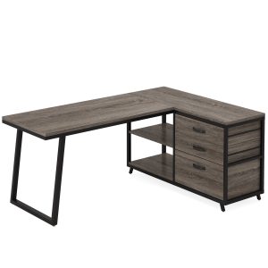 53" Reversible L-Shaped Computer Desk With 3 Drawers & Shelves - Image 9
