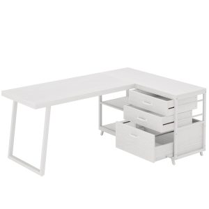 53" Reversible L-Shaped Computer Desk With 3 Drawers & Shelves - Image 11