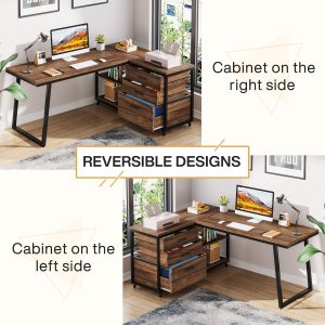 53" Reversible L-Shaped Computer Desk With 3 Drawers & Shelves - Image 7