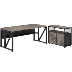 55" / 63" L-Shaped Executive Desk with Storage Shelves and Mobile File Cabinet(2 Drawers and 1 Storage Compartment) - Image 14
