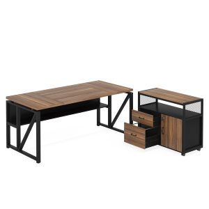 55" / 63" L-Shaped Executive Desk with Storage Shelves and Mobile File Cabinet(2 Drawers and 1 Storage Compartment) - Image 7